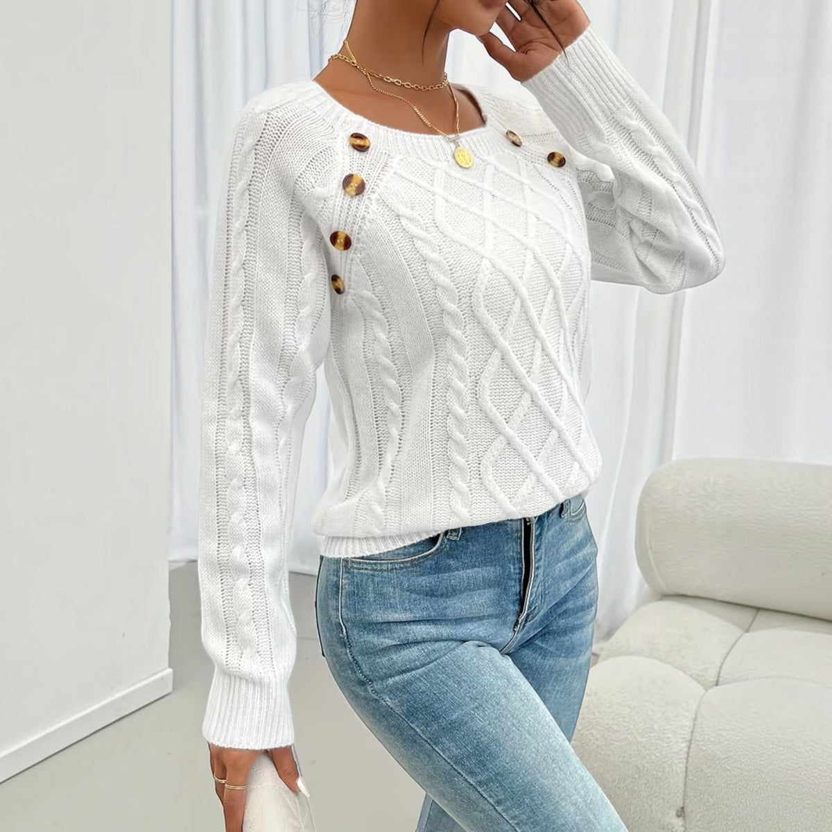 Trixie Button Detail Knit Sweater