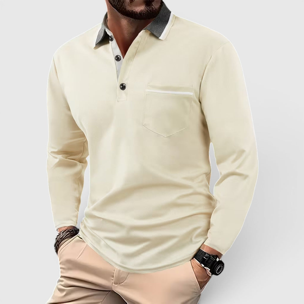 Edmund Contrast Collar Long Sleeve Polo