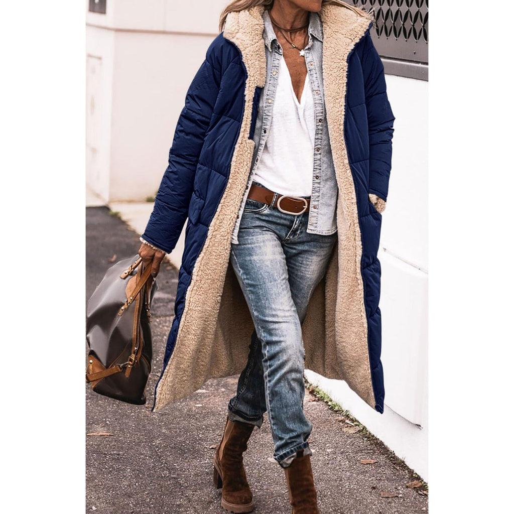 Lianne Reversible Sherpa Coat blue – Mance Wear women's outerwear