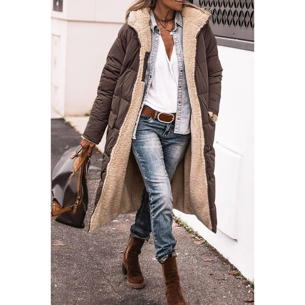 Lianne Reversible Sherpa Coat brown – Mance Wear women's outerwear