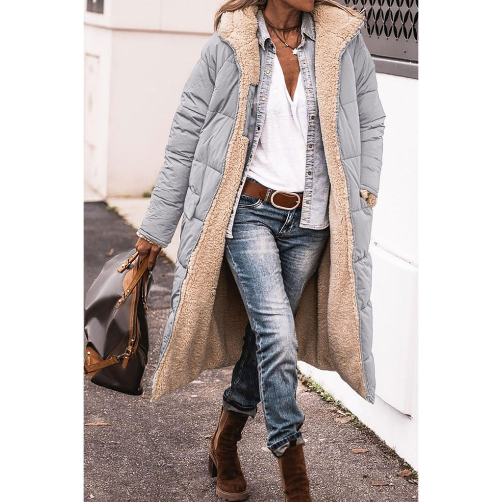 Lianne Reversible Sherpa Coat gray – Mance Wear women's outerwear