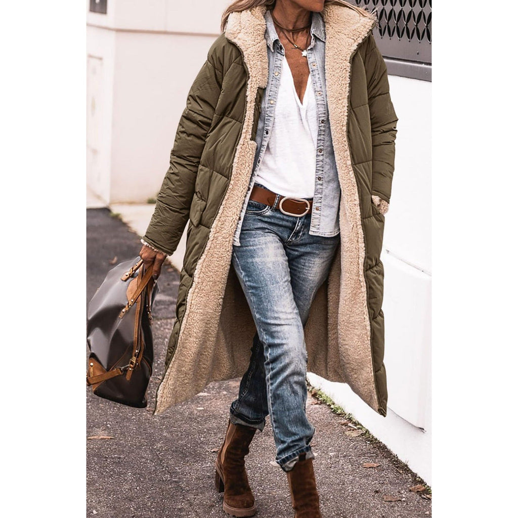 Lianne Reversible Sherpa Coat green – Mance Wear women's outerwear