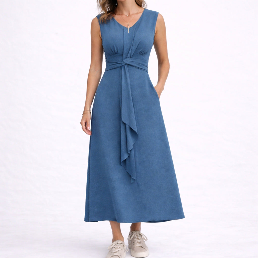 Nina | Elegant Sleeveless Midi Dress with Waist Tie Detail