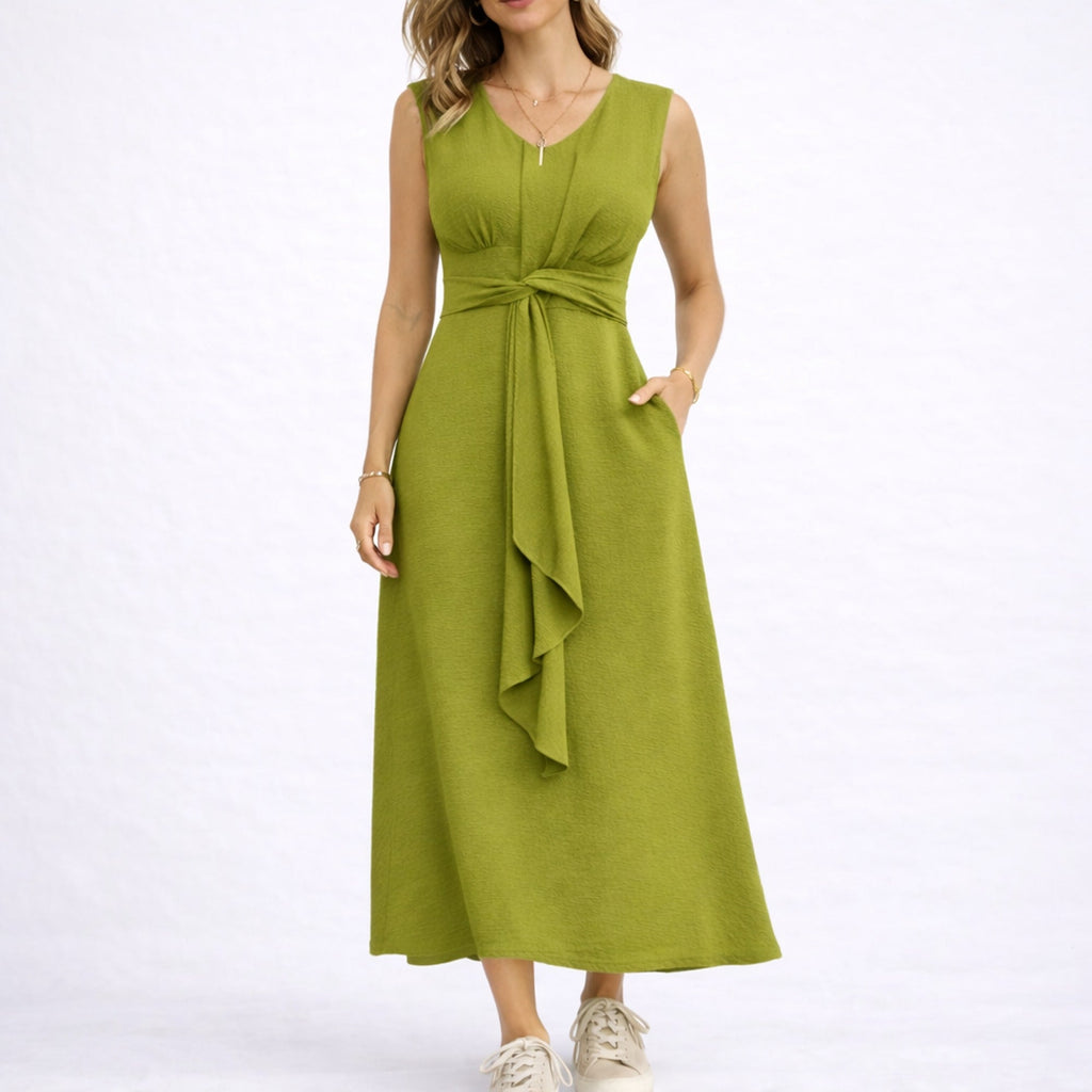 Nina | Elegant Sleeveless Midi Dress with Waist Tie Detail