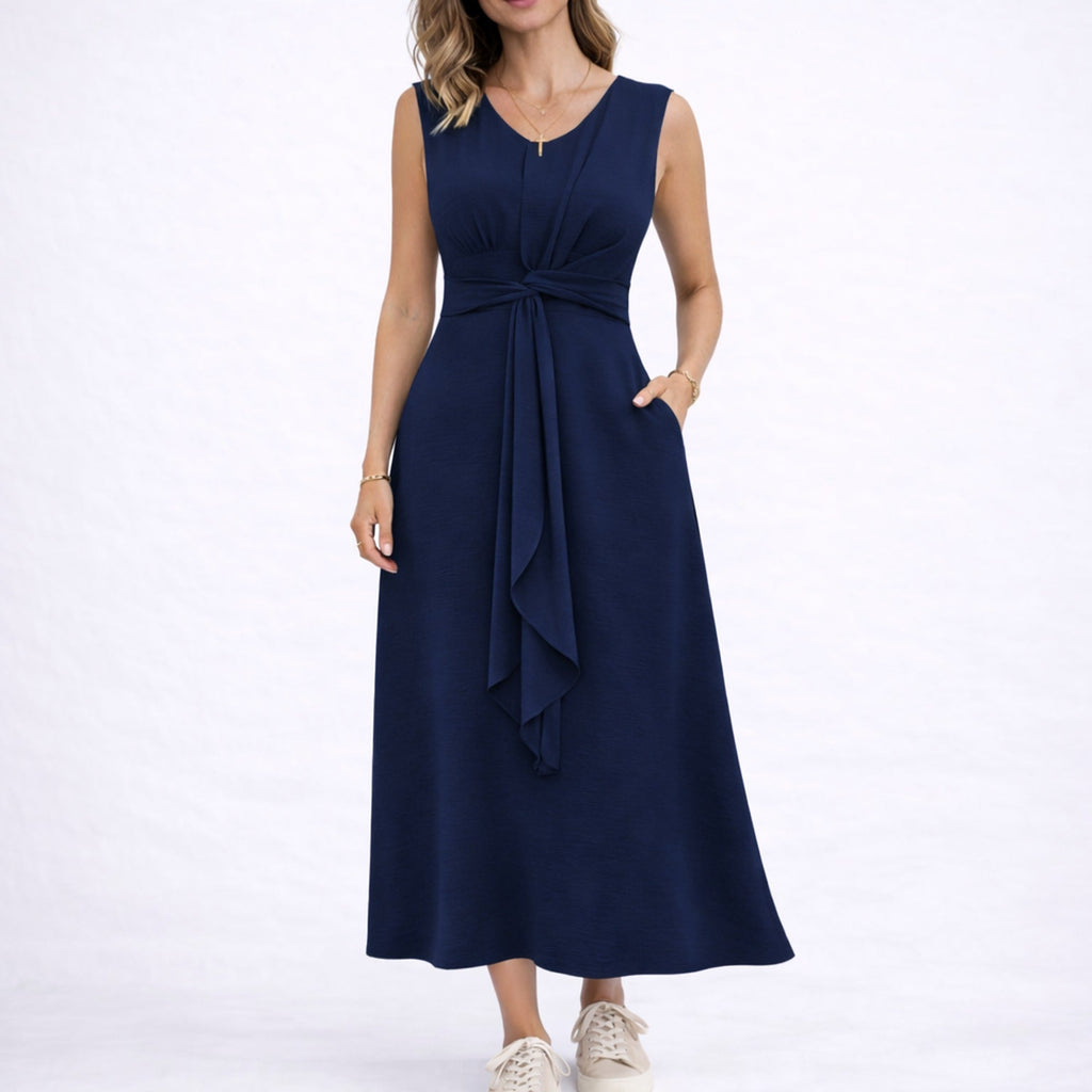 Nina | Elegant Sleeveless Midi Dress with Waist Tie Detail