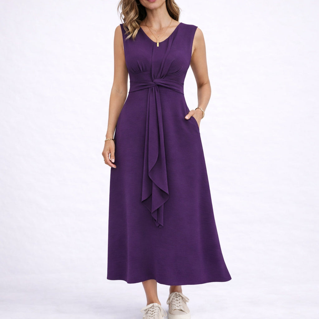 Nina | Elegant Sleeveless Midi Dress with Waist Tie Detail