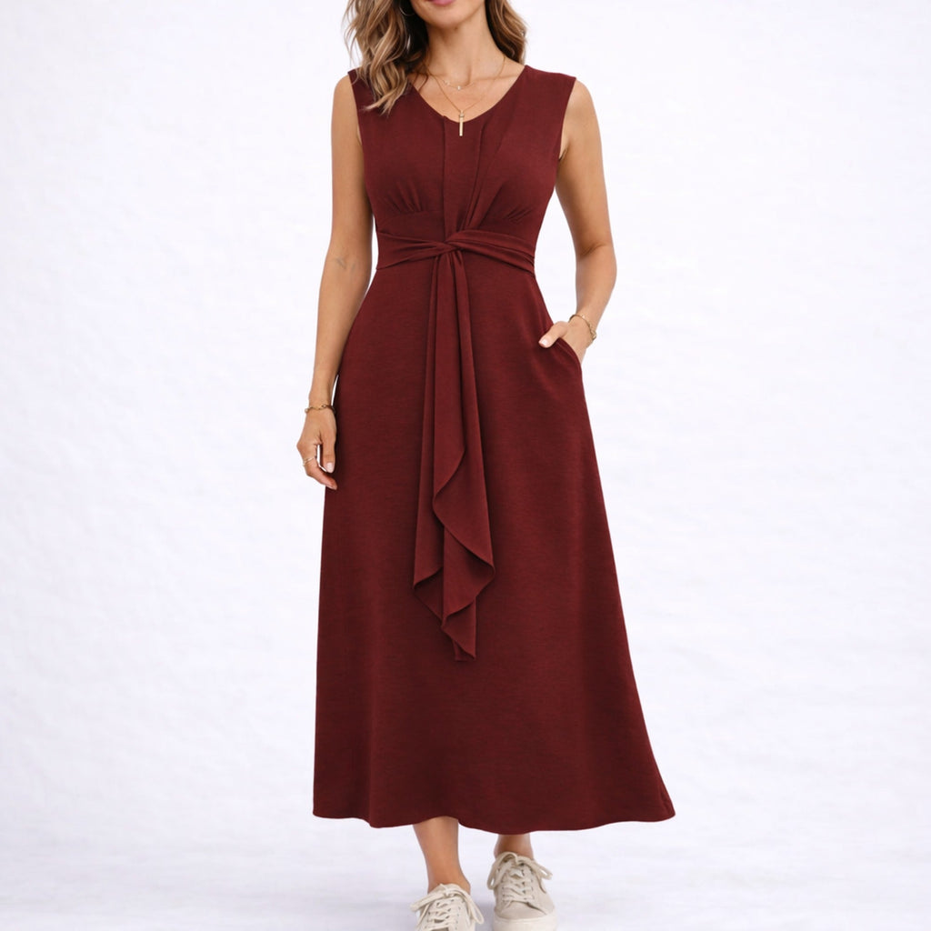 Nina | Elegant Sleeveless Midi Dress with Waist Tie Detail