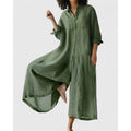 Camille Wide-Leg Jumpsuit green – Mance Wear women's jumpsuit