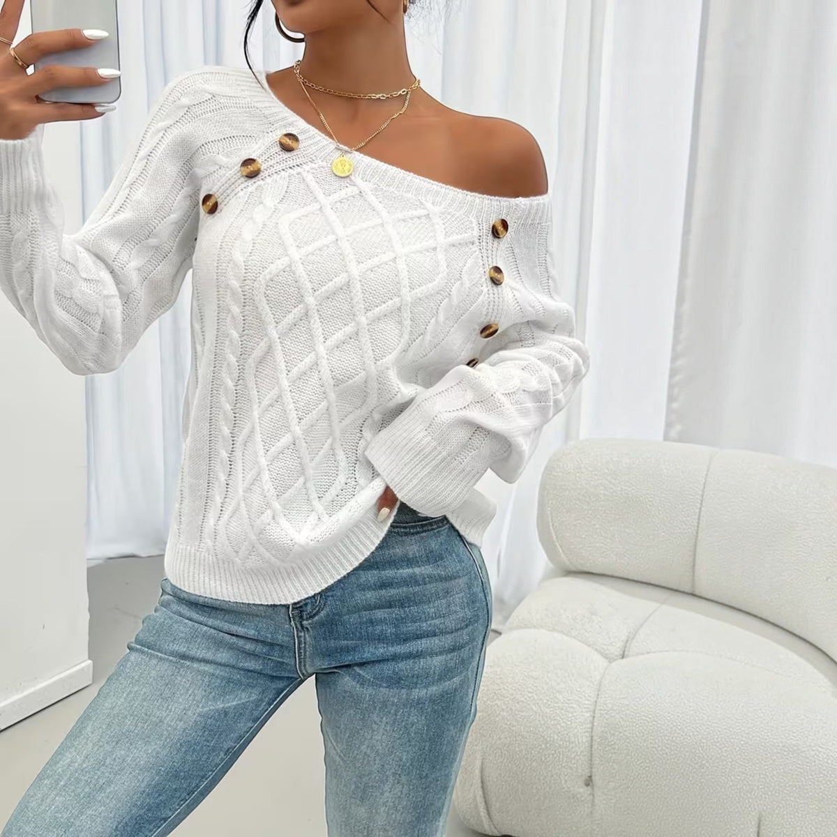 Trixie Button Detail Knit Sweater