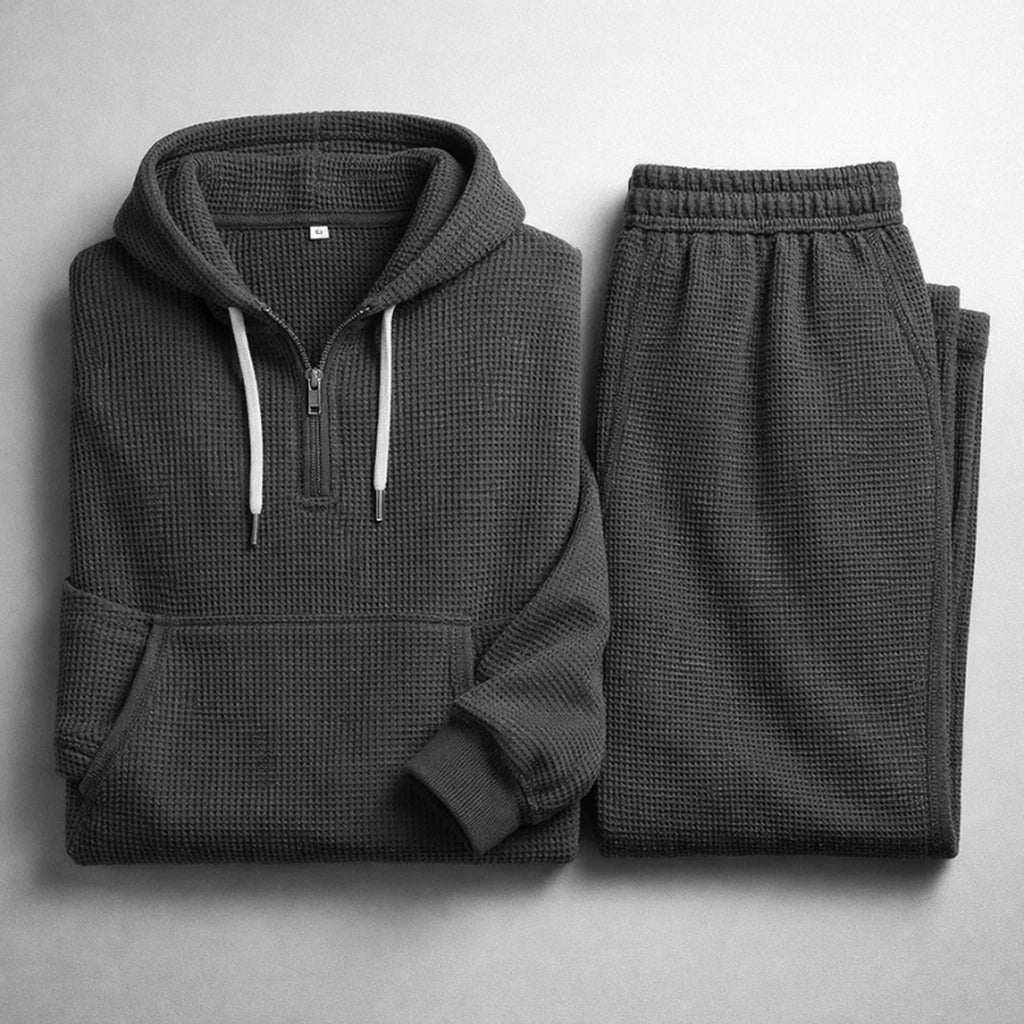 Caleb Waffle Knit Hooded Set black – Mance Wear men's set