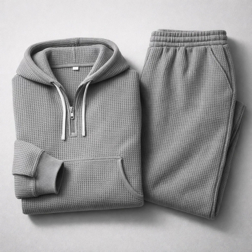 Caleb Waffle Knit Hooded Set gray – Mance Wear men's set