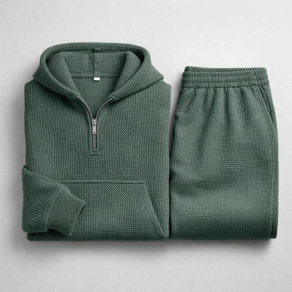Caleb Waffle Knit Hooded Set green – Mance Wear men's set