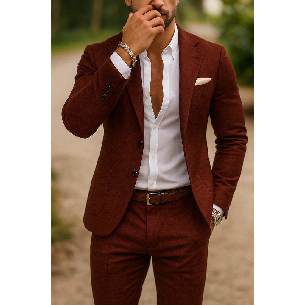 Leo Slim-Fit Blazer and Trouser Set burgundy – Mance Wear men's suit