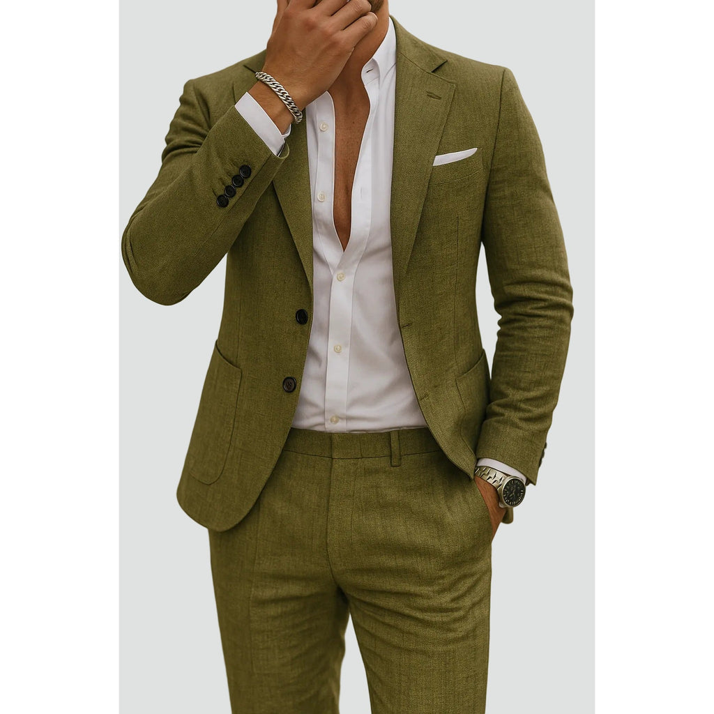 Leo Slim-Fit Blazer and Trouser Set olive green – Mance Wear men's suit