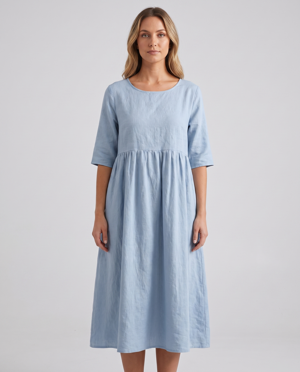 Susanna Comfortable A-Line Dress in Sky Blue by Mance Wear
