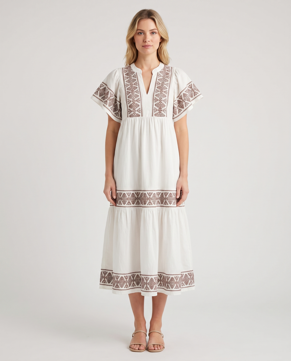 Gracie Elegant Boho Midi Dress in White by Mance Wear