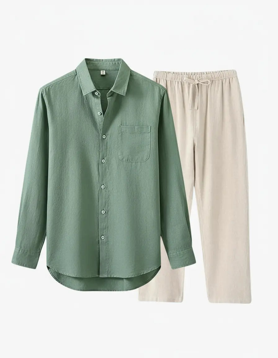 Linen Lifestyle Set – Green & Beige