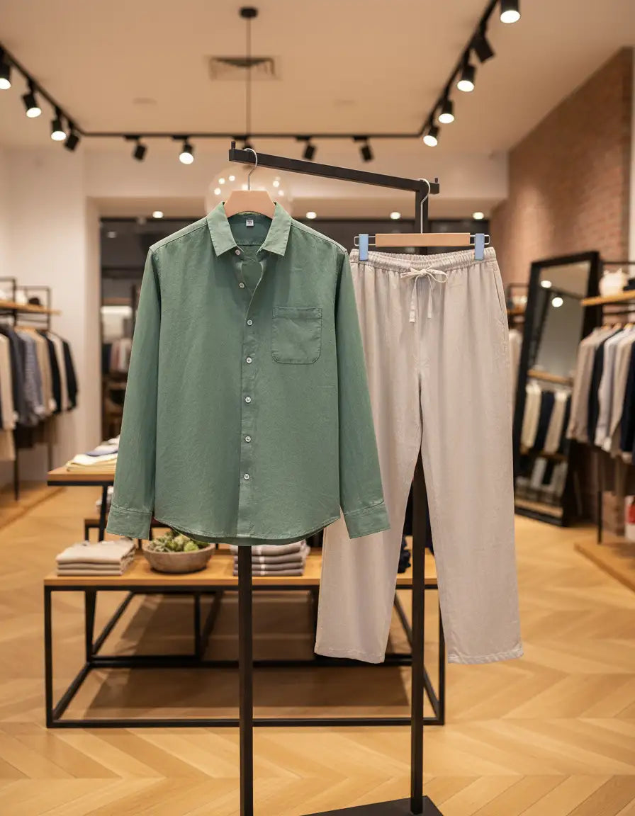 Linen Lifestyle Set – Green & Beige