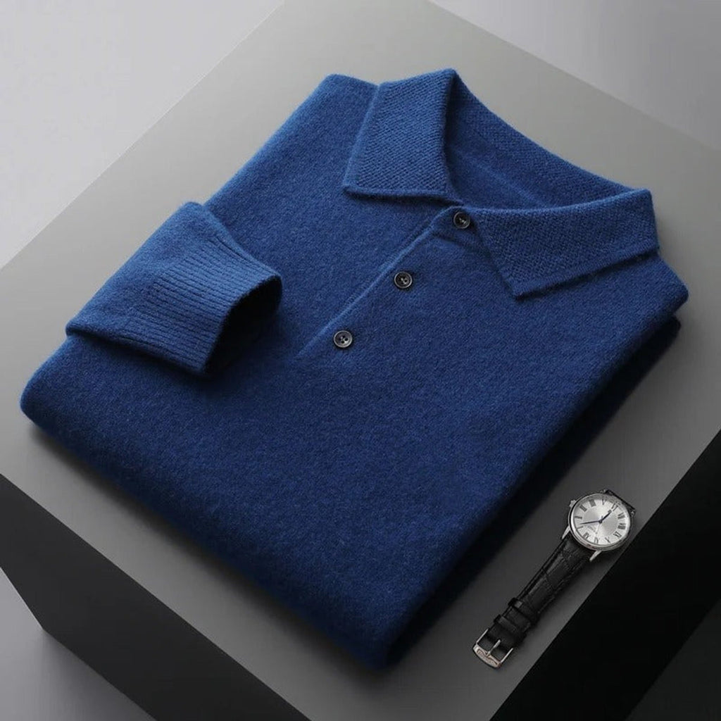 Jonah Cashmere Polo Sweater navy blue – Mance Wear men's sweater