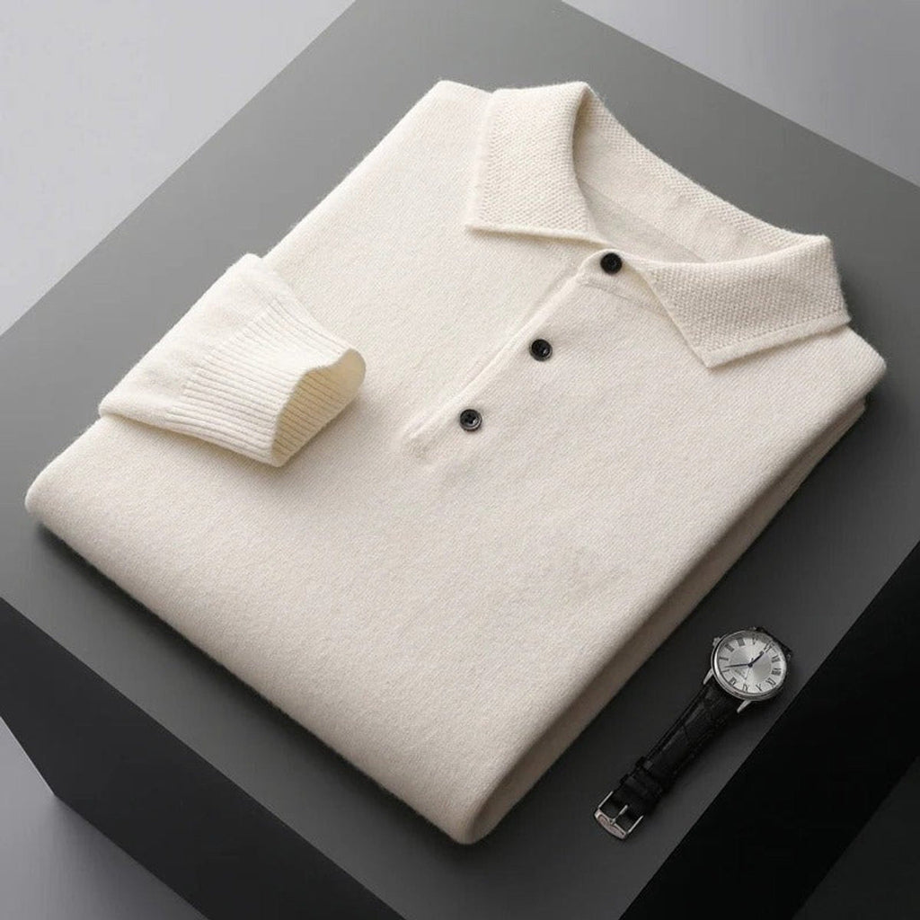 Jonah Cashmere Polo Sweater white – Mance Wear men's sweater