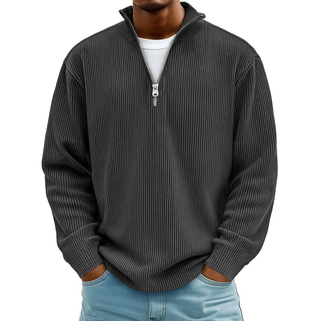 Harvey Ribbed Knit Quarter-Zip Sweater black – Mance Wear men's sweater