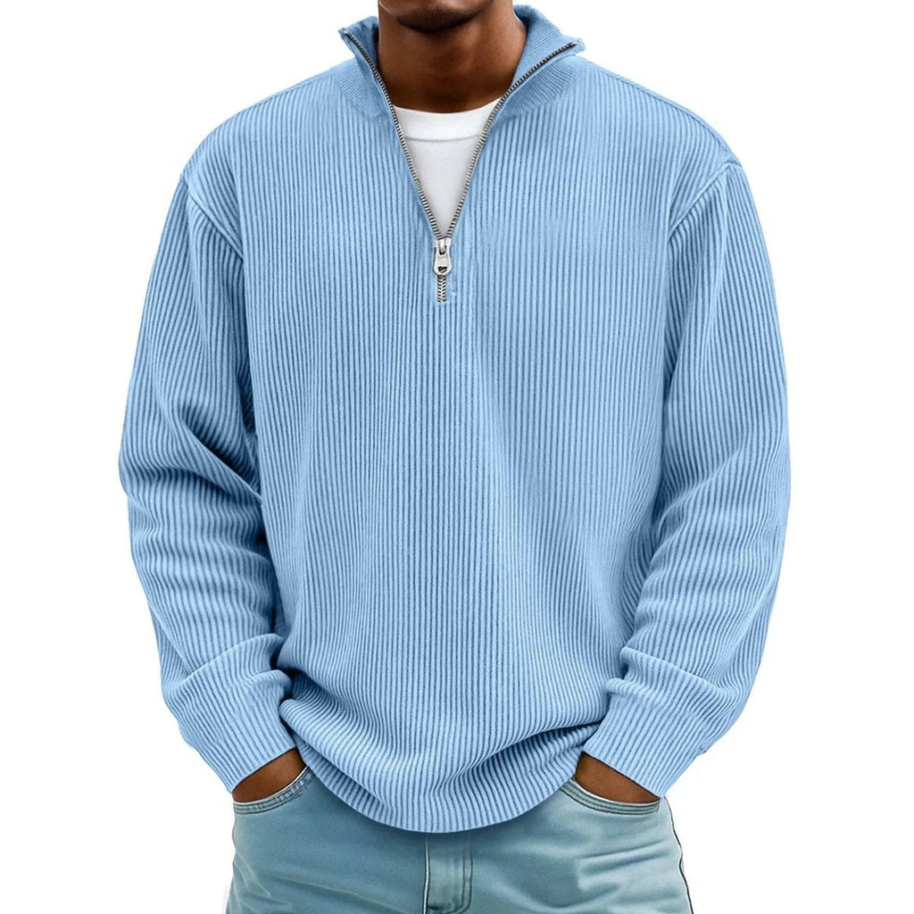 Harvey Ribbed Knit Quarter-Zip Sweater blue – Mance Wear men's sweater