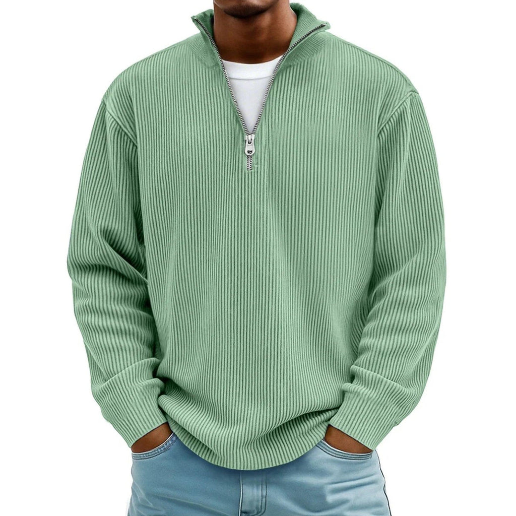 Harvey Ribbed Knit Quarter-Zip Sweater green – Mance Wear men's sweater