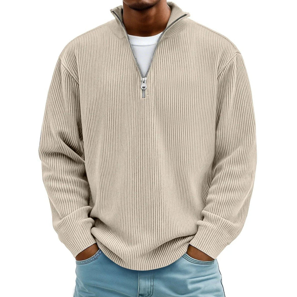 Harvey Ribbed Knit Quarter-Zip Sweater khaki – Mance Wear men's sweater