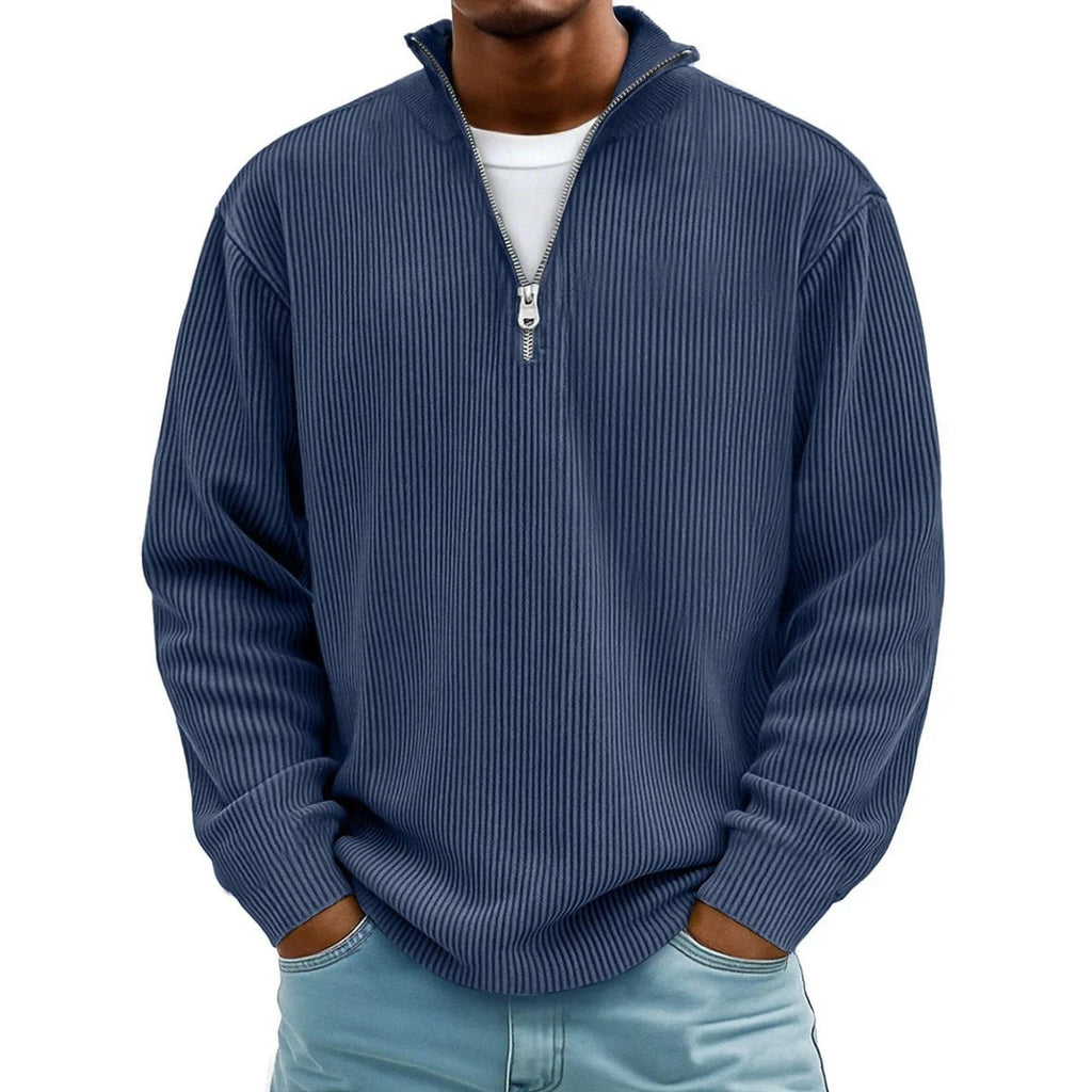 Harvey Ribbed Knit Quarter-Zip Sweater navy blue – Mance Wear men's sweater