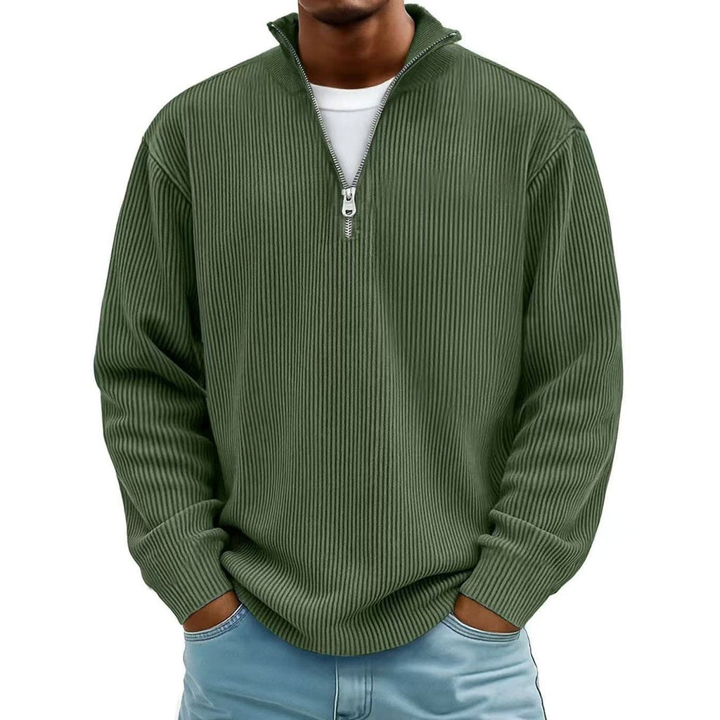Harvey Ribbed Knit Quarter-Zip Sweater olive green – Mance Wear men's sweater