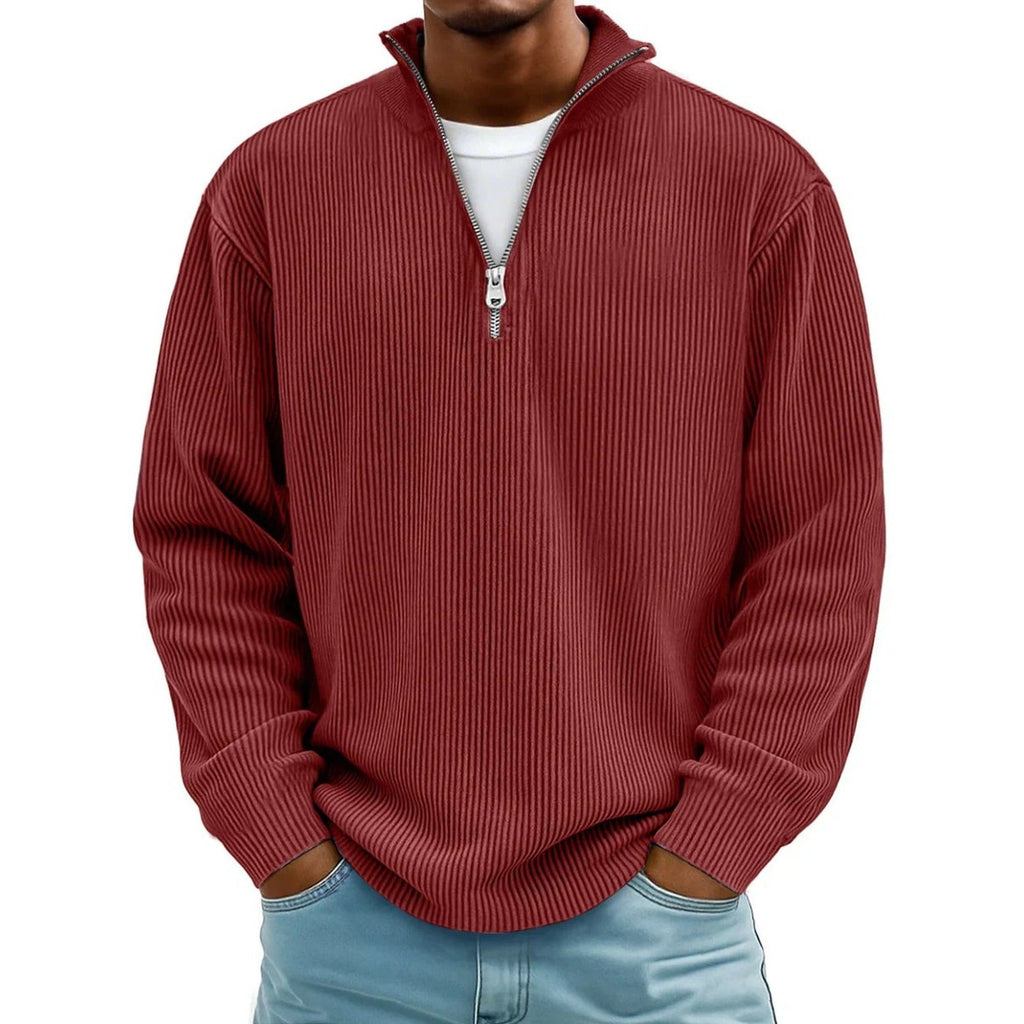 Harvey Ribbed Knit Quarter-Zip Sweater red – Mance Wear men's sweater