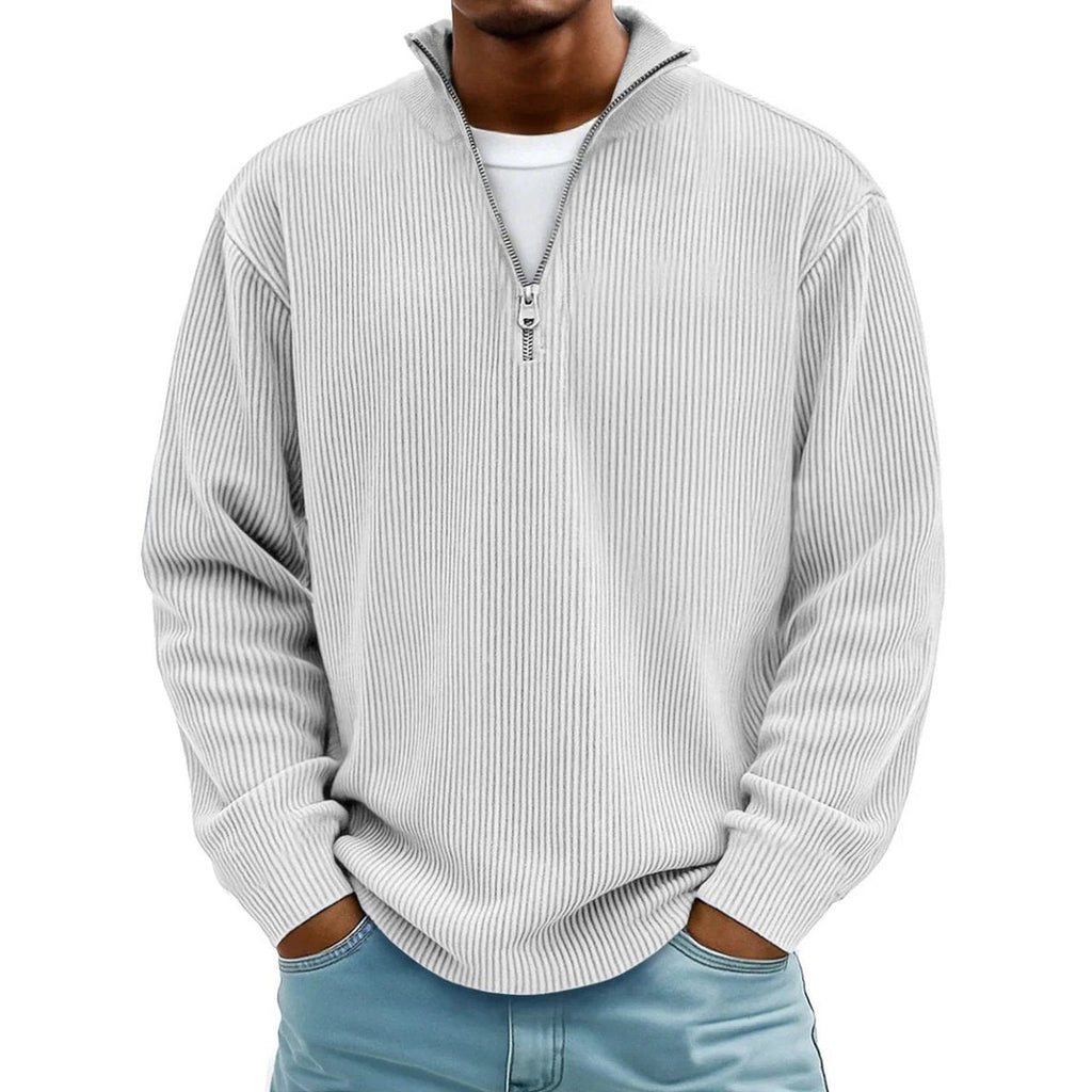 Harvey Ribbed Knit Quarter-Zip Sweater white – Mance Wear men's sweater