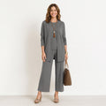 Jane women's 3-piece knit set in Gray - cardigan, top and wide-leg trousers