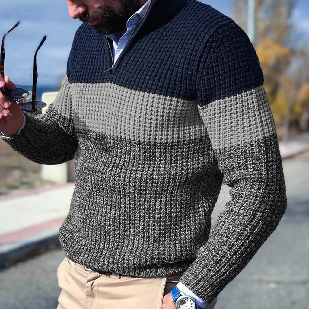Hugo Quarter Zip Colorblock Waffle Sweater