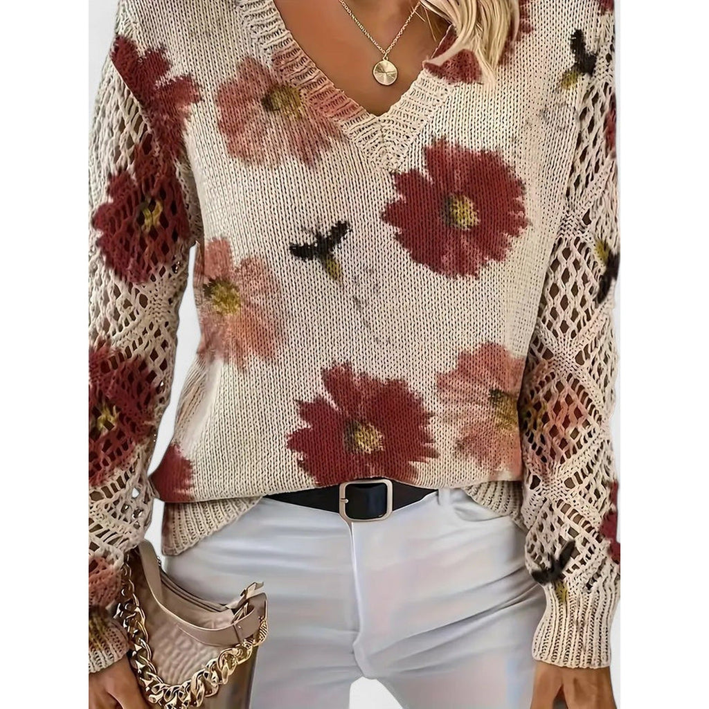 Winnie | Floral V-Neck Knit Jumper