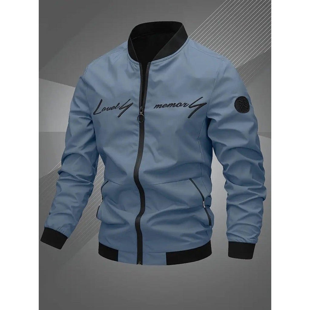Evan Baseball Collar Bomber Jacket fog blue – Mance Wear men's jacket