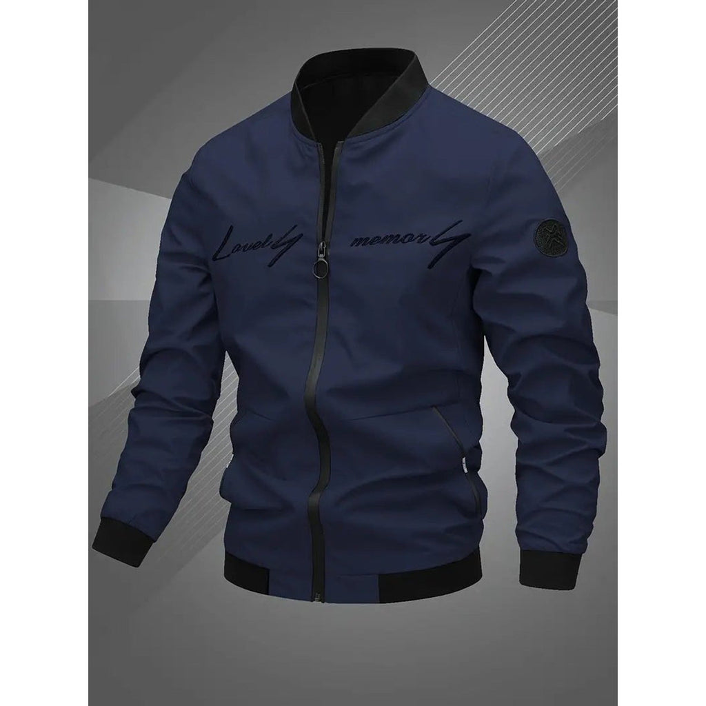 Evan Baseball Collar Bomber Jacket navy blue – Mance Wear men's jacket