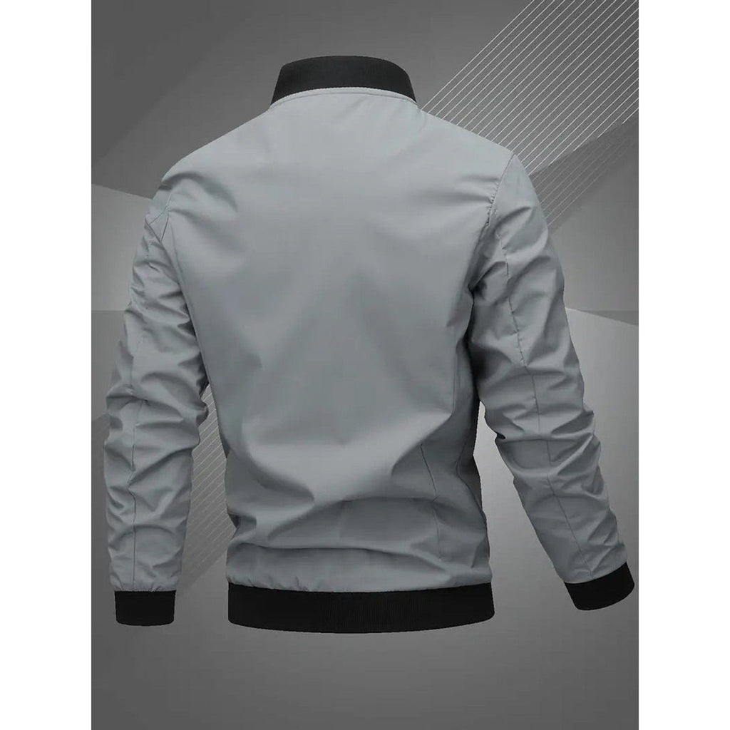 Evan Baseball Collar Bomber Jacket space gray – Mance Wear men's jacket