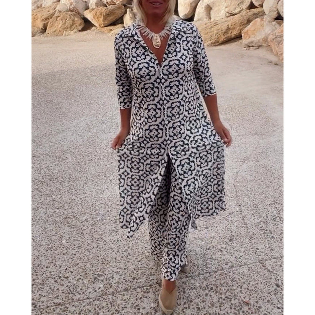 Rhea Geometric Print Two-Piece Set gray – Mance Wear women's set