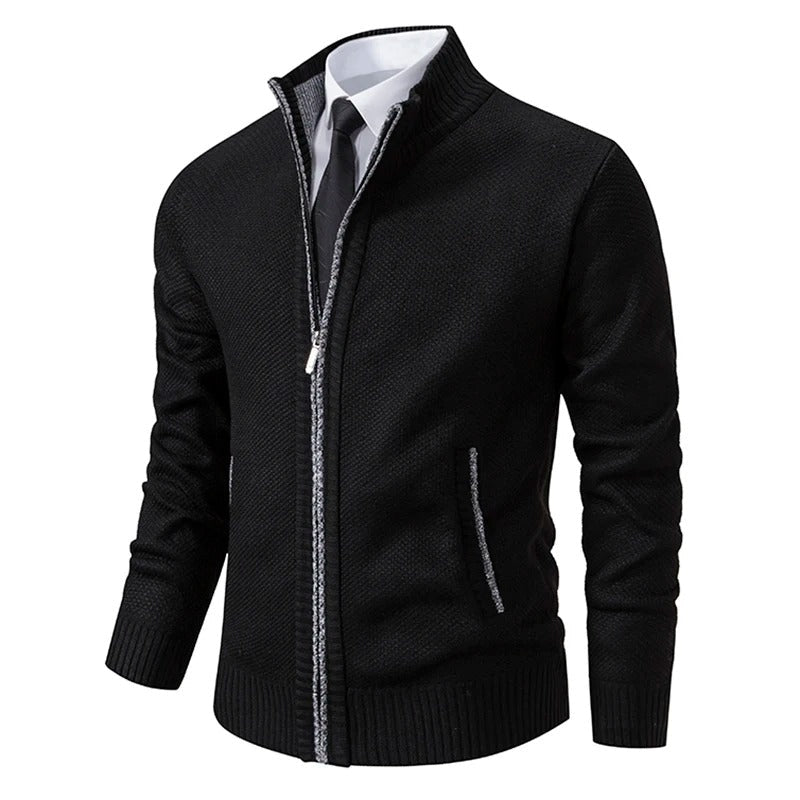 Alistair Merino Zip-Up Cardigan - Black