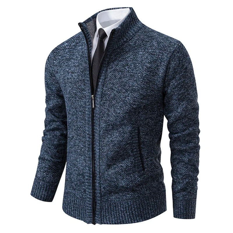 Alistair Merino Zip-Up Cardigan - Blue