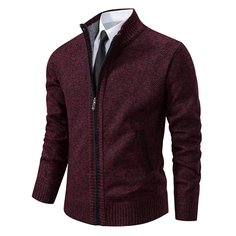 Alistair Merino Zip-Up Cardigan - Burgundy