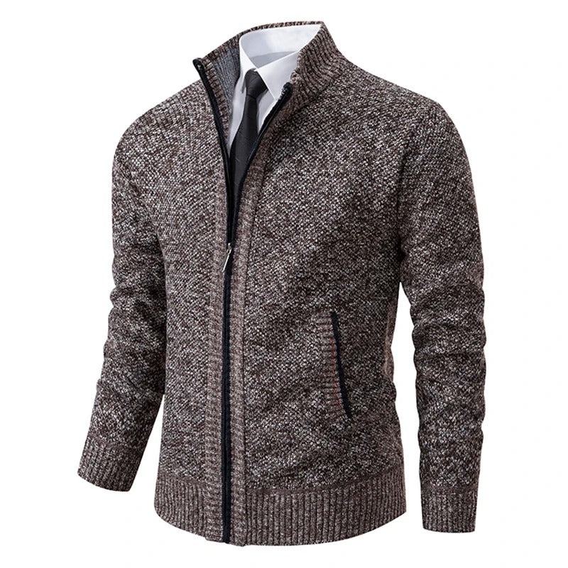 Alistair Merino Zip-Up Cardigan - Coffee