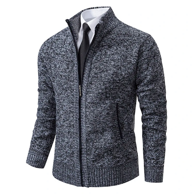 Alistair Merino Zip-Up Cardigan - Dark Grey