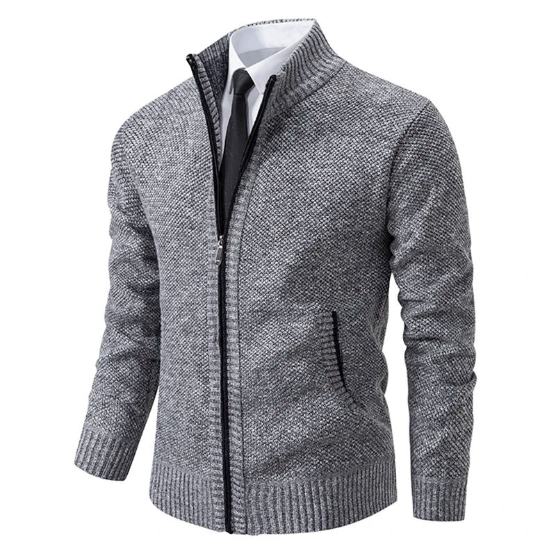 Alistair Merino Zip-Up Cardigan - Light Grey