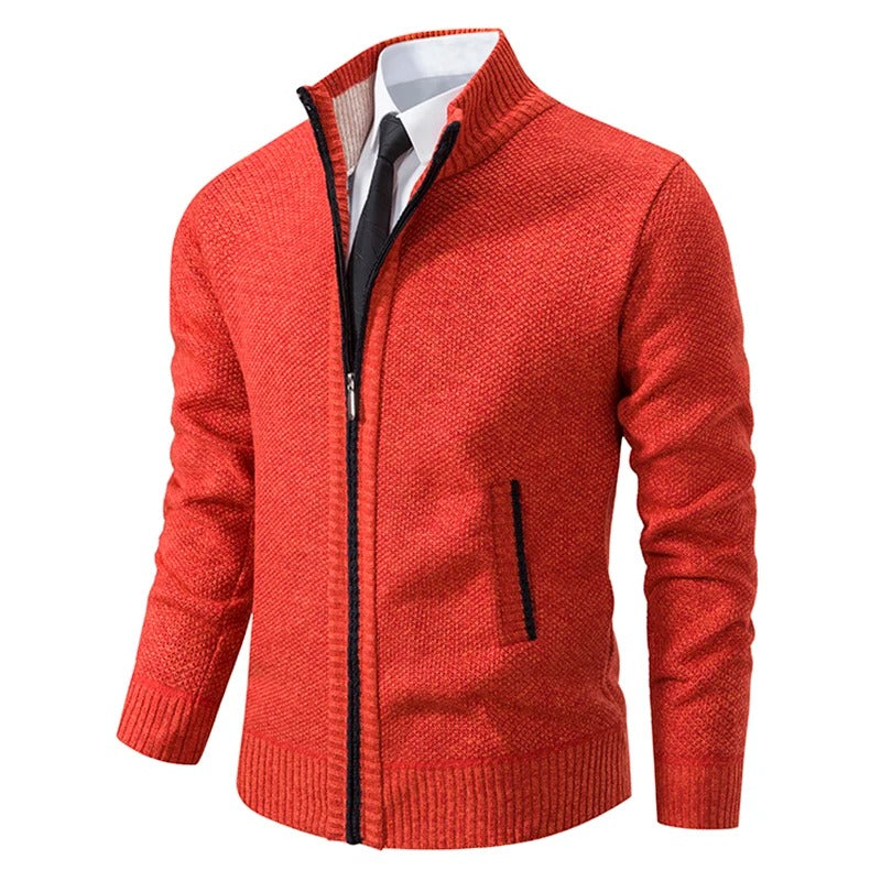 Alistair Merino Zip-Up Cardigan - Orange