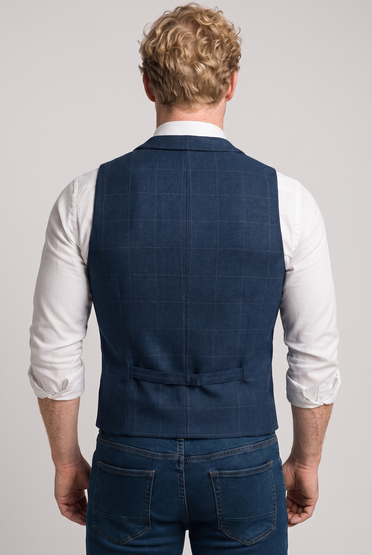 Archie Tweed V-Neck Waistcoat back view with adjustable strap