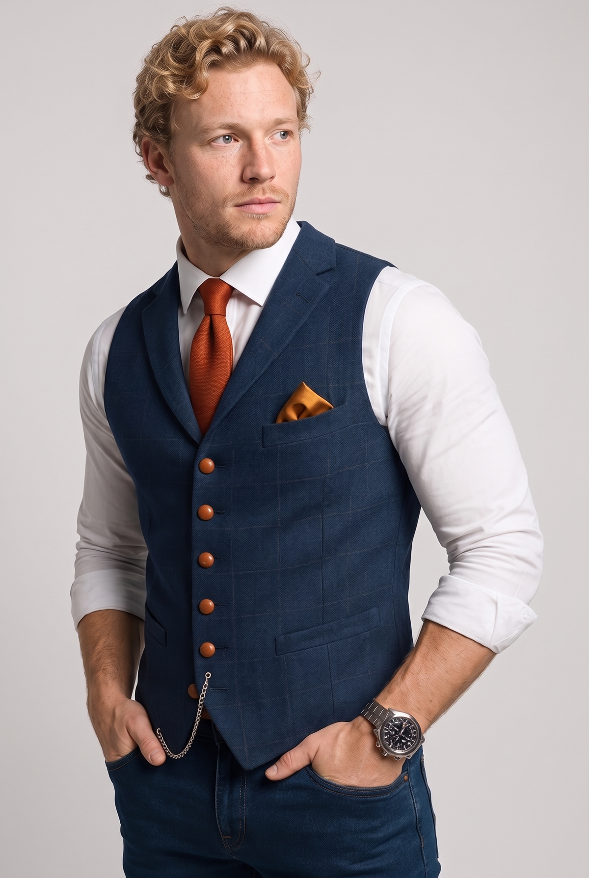 Archie Tweed V-Neck Waistcoat side view