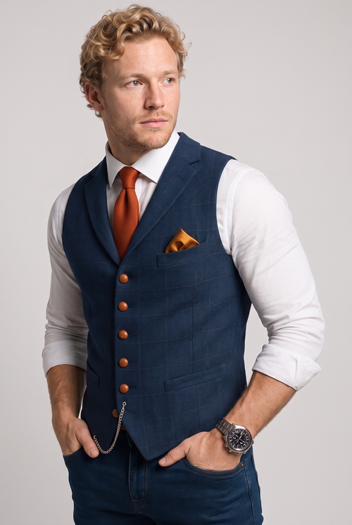 Archie Tweed V-Neck Waistcoat side view