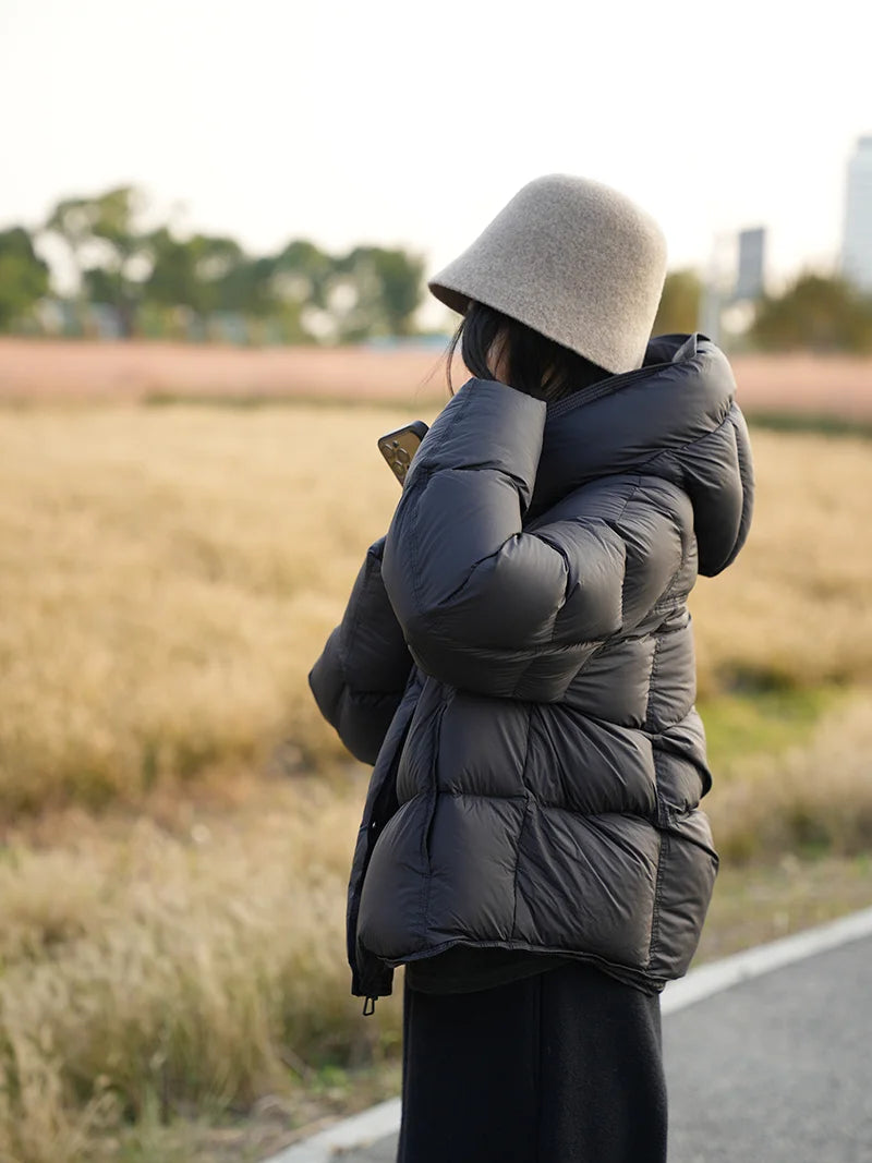 Astrid Hooded Puffer Jacket in Black
